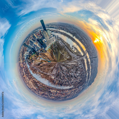 Canvas Print panoramic aerial of Vienna with river Danube