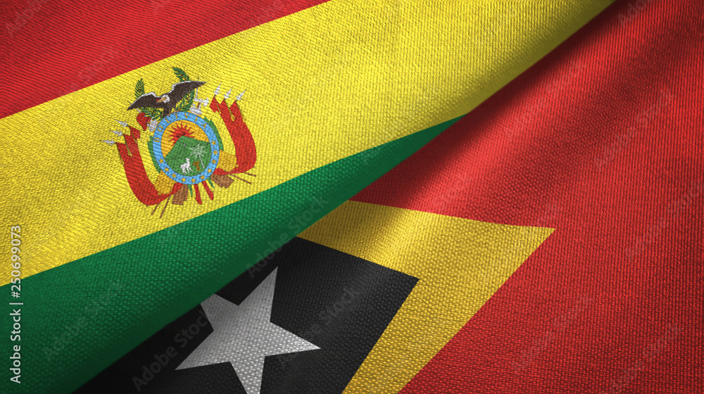 Fototapeta premium Bolivia and Timor-Leste East Timor two flags textile cloth, fabric texture