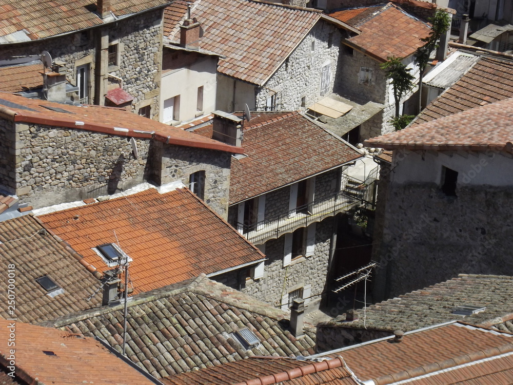 Houses in a French village from an elevated angle Houses in a French village from an elevated angle