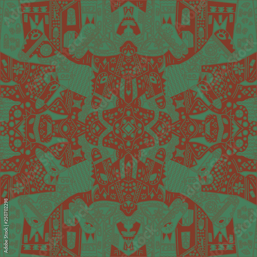 Pattern with horse head and mandala. Frame of animal made in vector. Use for children clothes, pajamas