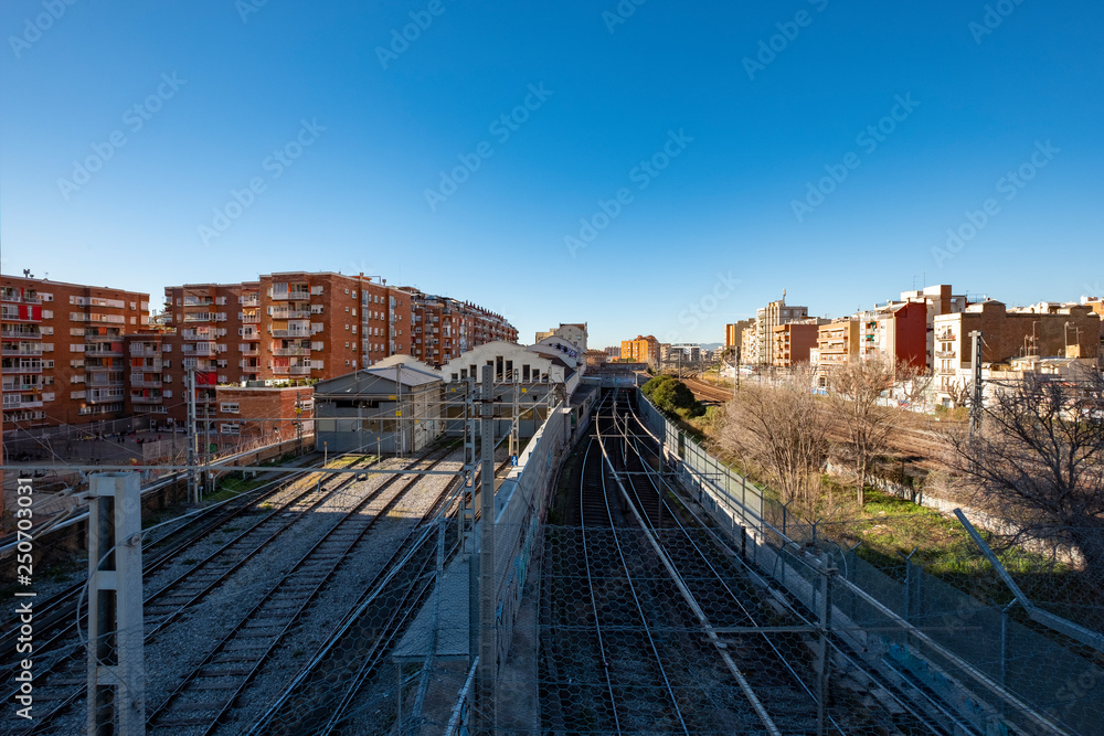 Urban landscape in Sants in Barcelona Spain
