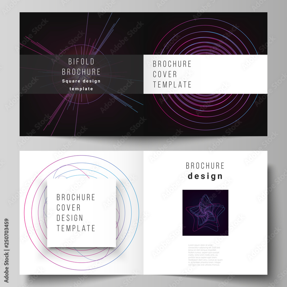 Fototapeta premium Vector layout of two covers templates for square design bifold brochure, magazine, flyer, booklet. Random chaotic lines that creat real shapes. Chaos pattern, abstract texture. Order vs chaos concept.