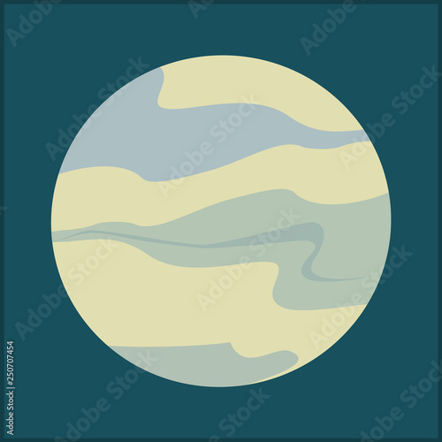 Full moon vector illustration. Planet and sky hand drawn vector illustration. Cartoon moon for logo, poster, postcard, clothing print, flyer. Blue yellow moon and clouds in night sky. Isolated object.