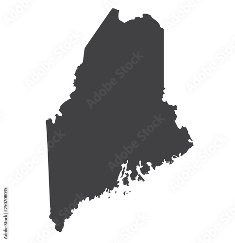 Vector Maine Map silhouette. Isolated vector Illustration. Black on White background.