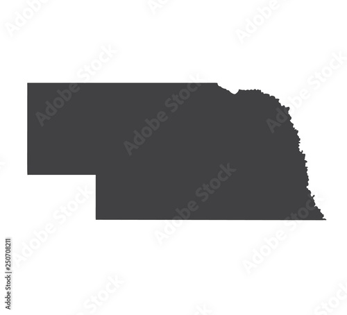 Vector Nebraska Map silhouette. Isolated vector Illustration. Black on White background.