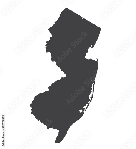 Vector New Jersey Map silhouette. Isolated vector Illustration. Black on White background.
