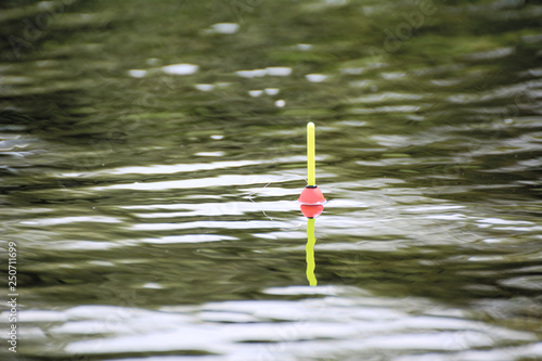 a red-yellow float sticks out above the water © yuryastankov