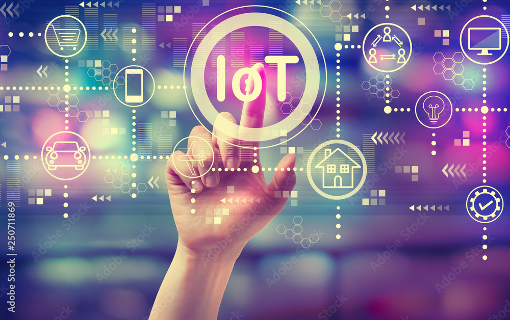 IoT theme with hand pressing a button IoT theme with hand pressing a button