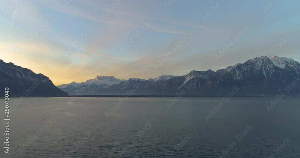 aerial view of montreux with lake of geneva and swiss alp in the background aerial view of montreux with lake of geneva and swiss alp in the background