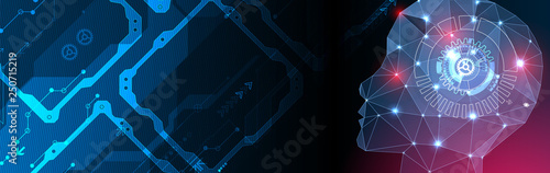 Artificial Intelligence concept.  Creative brain concept background. Vector science illustration.