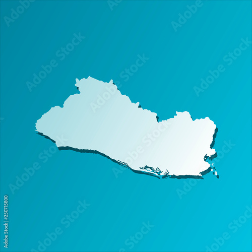 Vector isolated illustration icon with light blue silhouette of simplified map of El Salvador. Bright blue background with shadow