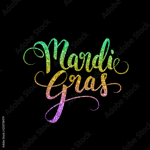Mardi Gras decorative calligraphic lettering, flyer template, vector illustration