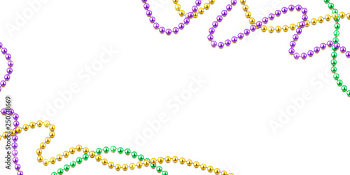 Mardi Gras decorative background with colorful traditional beads on white, vector illustration photo
