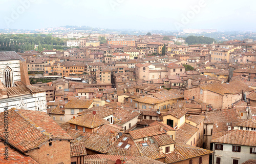Tile roofs of city Siena of Italy. Tuscany old houses