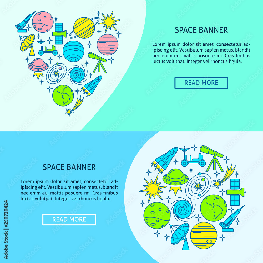 Naklejka premium Space theme flyer templates in line style with place for text