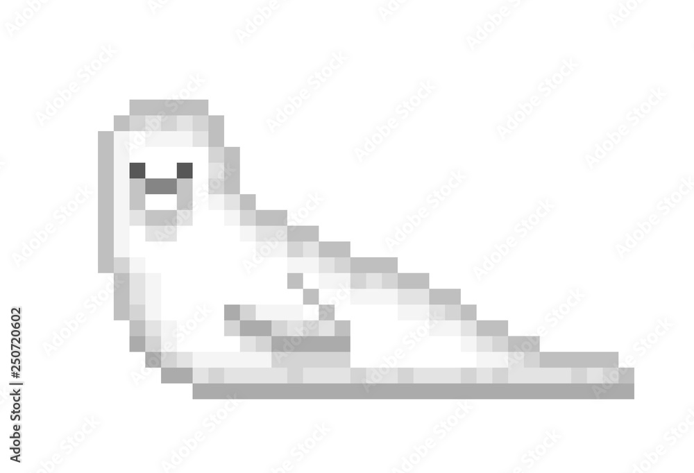 Cute 8 bit pixel art white baby harp seal character isolated on white background. Wildlife/zoo/national park northern semi-aquatic animal icon. Retro vintage 80s; 90s slot machine/video game graphics. Cute 8 bit pixel art white baby harp seal character isolated on white background. Wildlife/zoo/national park northern semi-aquatic animal icon. Retro vintage 80s; 90s slot machine/video game graphics.