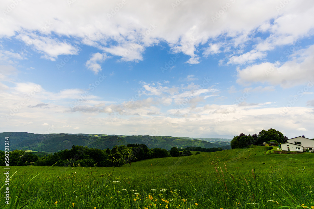 Green hills and cloudy skies in germany