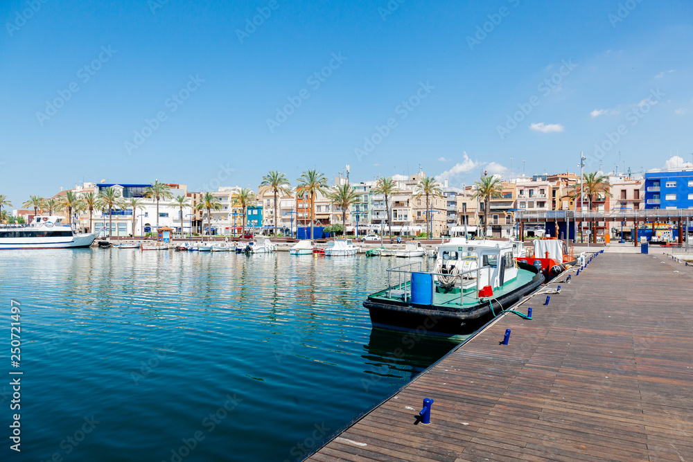boats in harbor on Catalonia Spain town