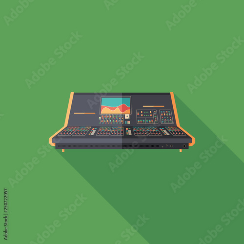 Sound mixing console flat square icon with long shadows.