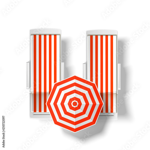 Vector sun umbrella beach lounger top view