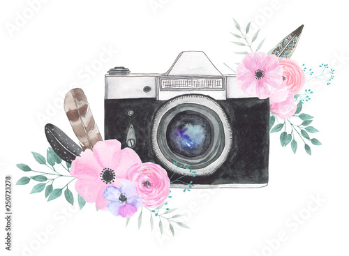 Watercolor camera flower 23