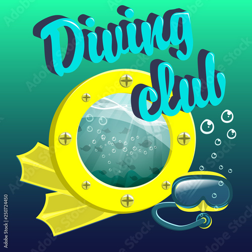 Vector label of diving. Logo diving club. Scuba diving. Sea dive
