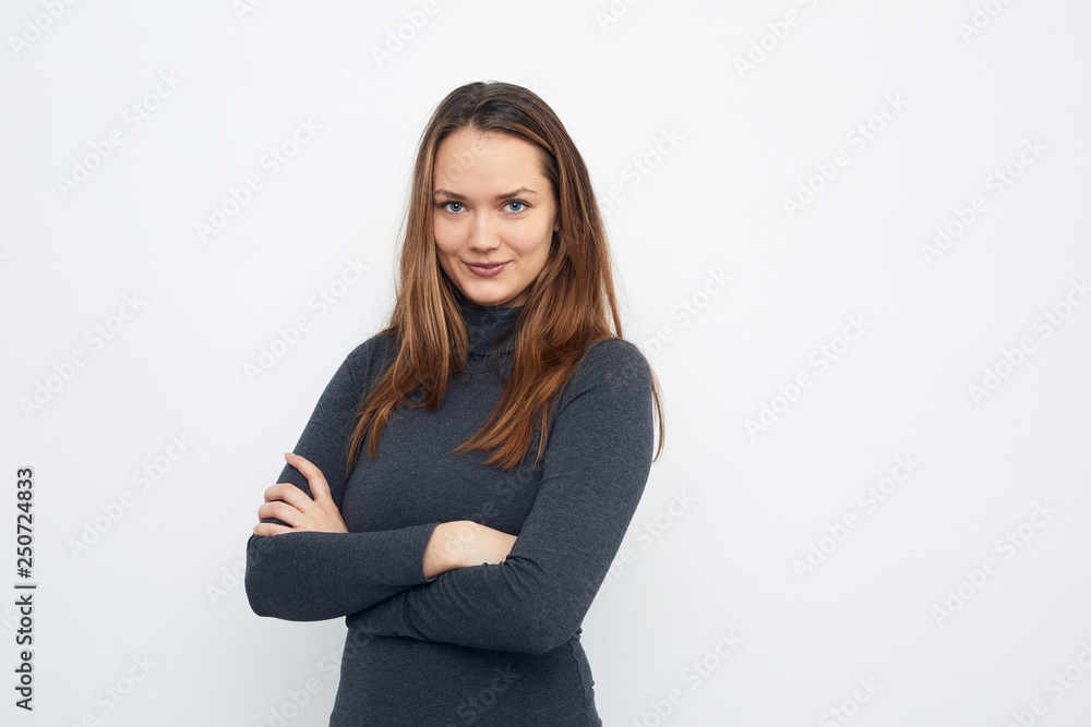 portrait of young happy woman looking in camera portrait of young happy woman looking in camera