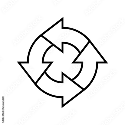 Simple line art recycle sign vector with an arrow loop on white background.