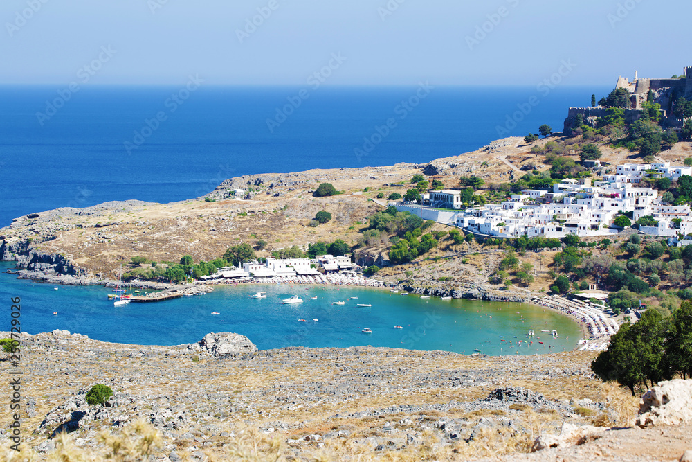 Lindos city castle located on Rhodes island in Greece