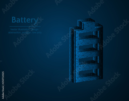 Battery symbol low poly vector illustration, accumulator polygonal icon, isometric icons web concept illustration, dark blue background