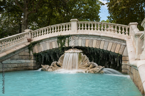 Fountain in the Parc Darcy in Dijon on a sunny day in summer