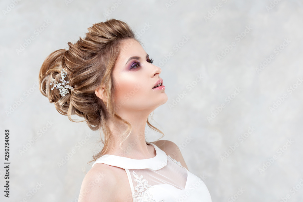 Wedding hairstyle, style and makeup for the celebration. Wedding hairstyle, style and makeup for the celebration.