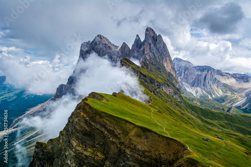 Wonderful landscape of  the Dolomites Alps. Odle mountain range, Seceda peak in Dolomites, Italy. Artistic picture. Beauty world. photo