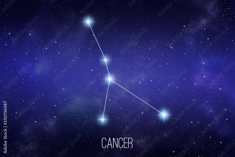 Cancer zodiac constellation on a starry space background with lettering Cancer zodiac constellation on a starry space background with lettering