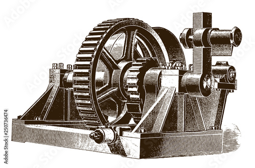 Historical lifter for a drop hammer machine (after an engraving or etching from the 19th century)