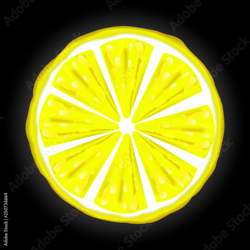 Juicy and yellow lemon on a black background.