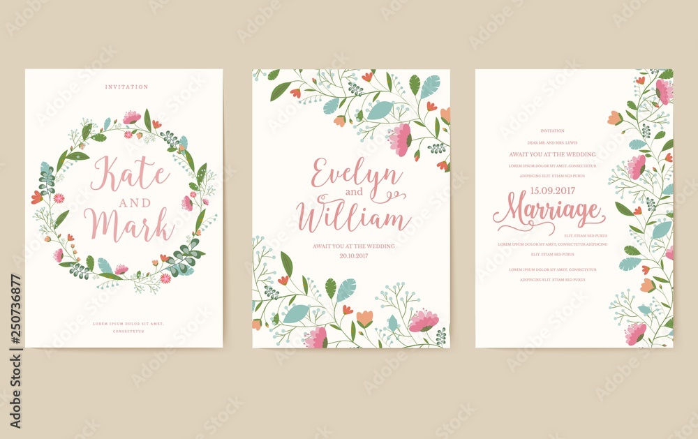 Flower theme for the design of gift flyers. The best cards for a wedding or birthday. Template for decorating of an invitation to flower shop.