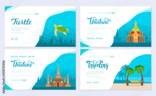 Set of Thailand country. Asian traditional brochure card set. decorative ethnic template of flyear, web banner, ui header, enter site. Layout invintation modern slider