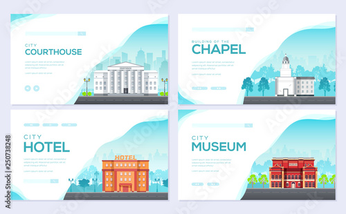 Building city brochure card set. Architecture template of flyear, web banner, ui header, enter site. Layout invintation modern slider photo