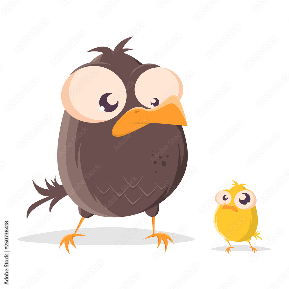 Fototapeta premium funny cartoon bird and little baby bird