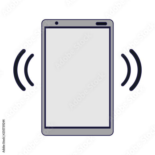 Smartphone with wifi internet signal blue lines