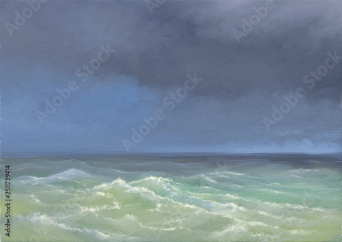 Digital oil paintings landscape, fine art, sea and blue sky © yaroslavartist