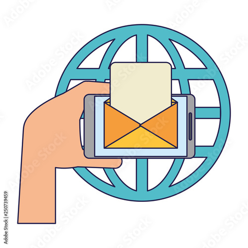 smartphone email sending around world blue lines