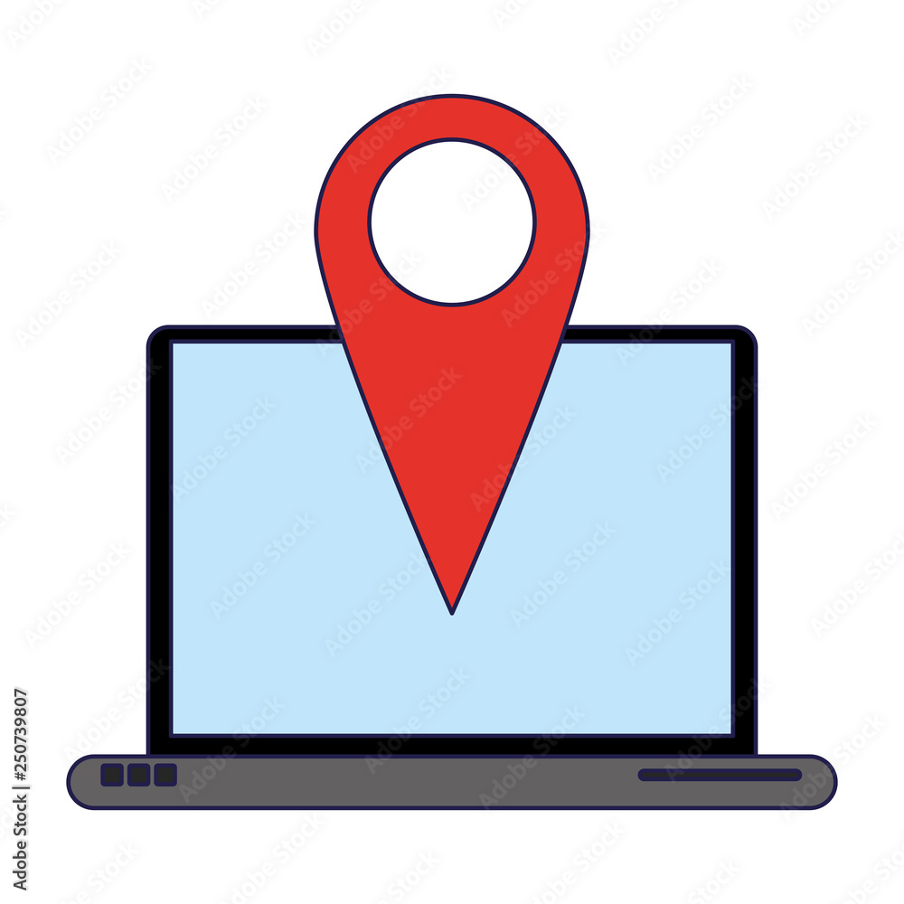 laptop with location gps pin blue lines laptop with location gps pin blue lines