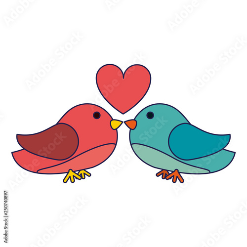 birds couple kiss with heart blue lines © Jemastock