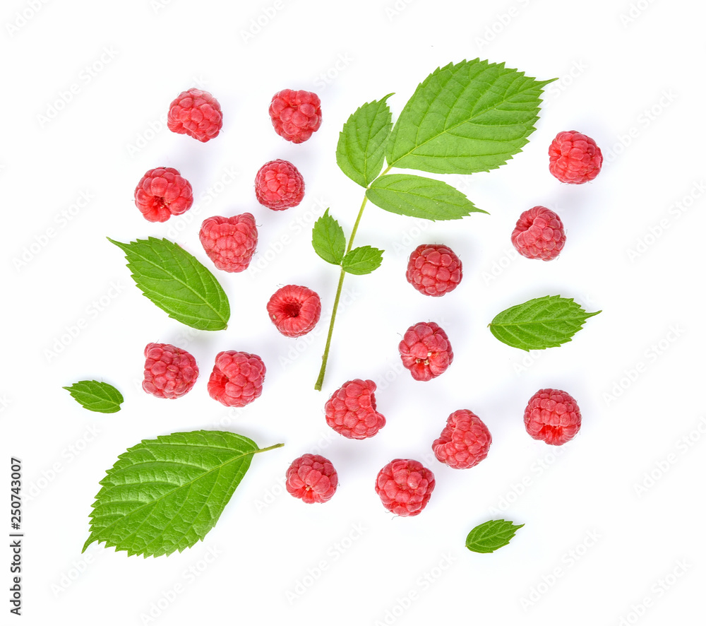 Top view of Raspberries isolated on white background Top view of Raspberries isolated on white background