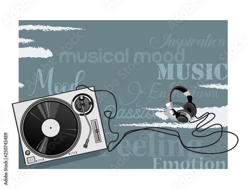 vector illustration of retro musical equipment and headphones, headset