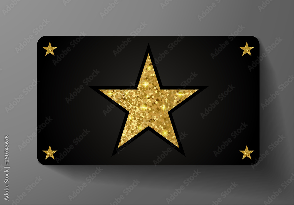 Gift card (VIP). Holiday award with big golden star shape and gold ...