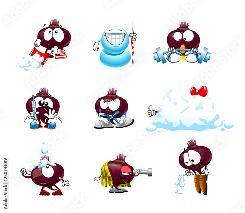 vector set of funny cartoon cute beet smiles