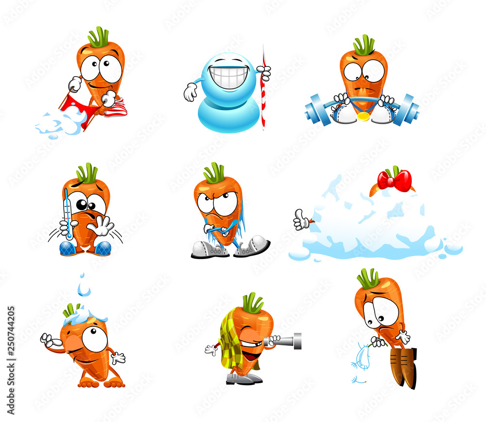 Fototapeta premium vector set of funny cartoon cute carrot smiles 